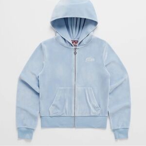 Juicy Couture Mad Happy Blue Zip-Up Sweatshirt with Soft Fabric and Hood